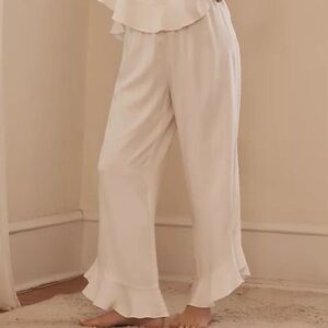 Anthropologie Half Asleep Cami Ruffle Pant Cloud White Wide Leg M EUC Coquette